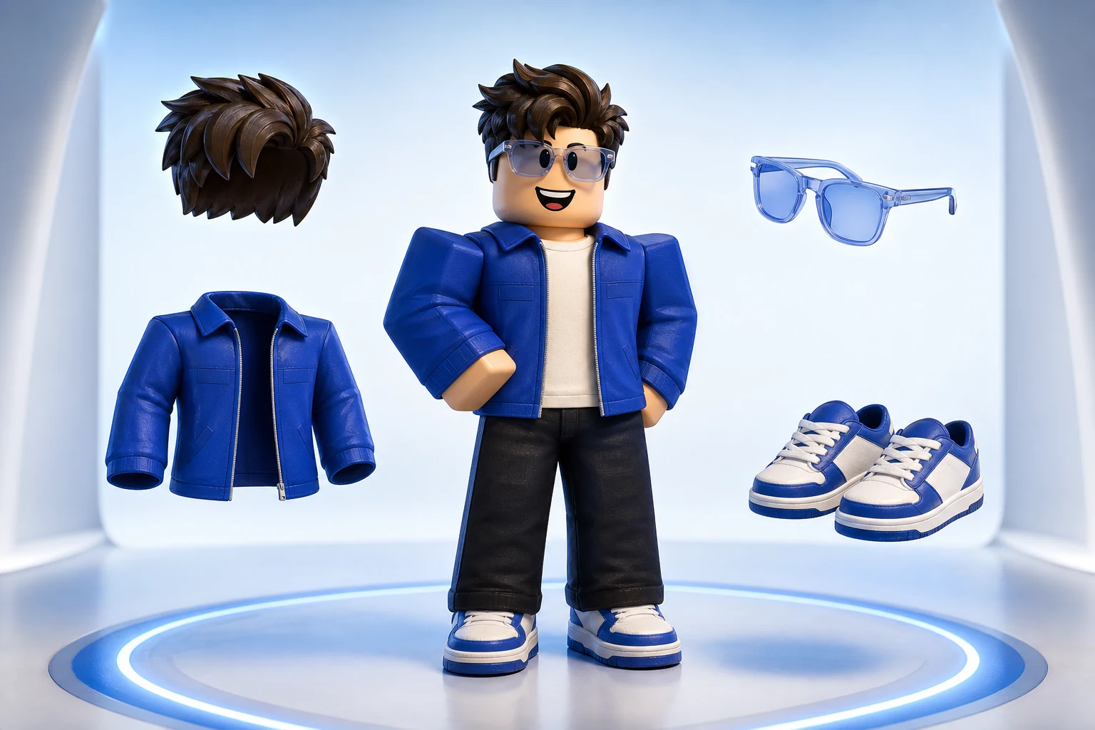 Block avatar with coordinated clothing and accessory choices