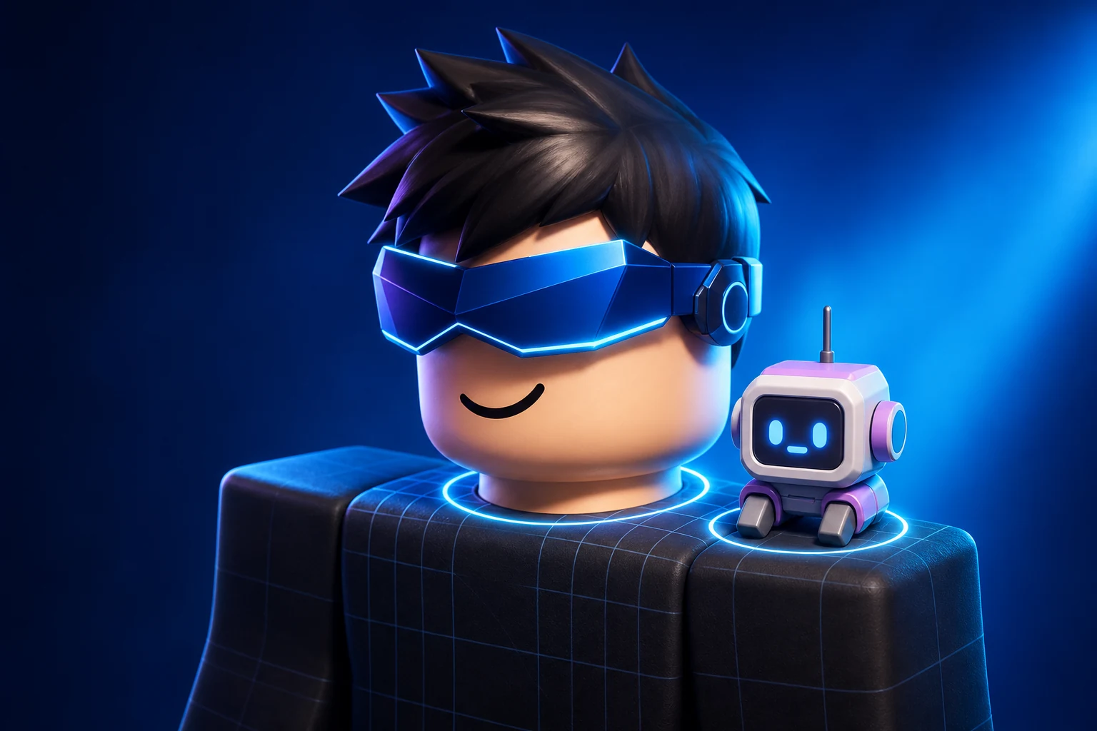 Visor and shoulder accessory fitted to a block avatar